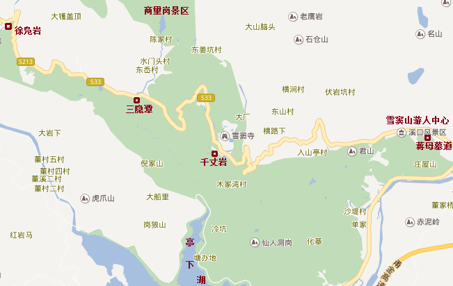 三隐潭-千丈岩-张学良幽禁地-雪窦寺部分路线示意图(徐凫岩)