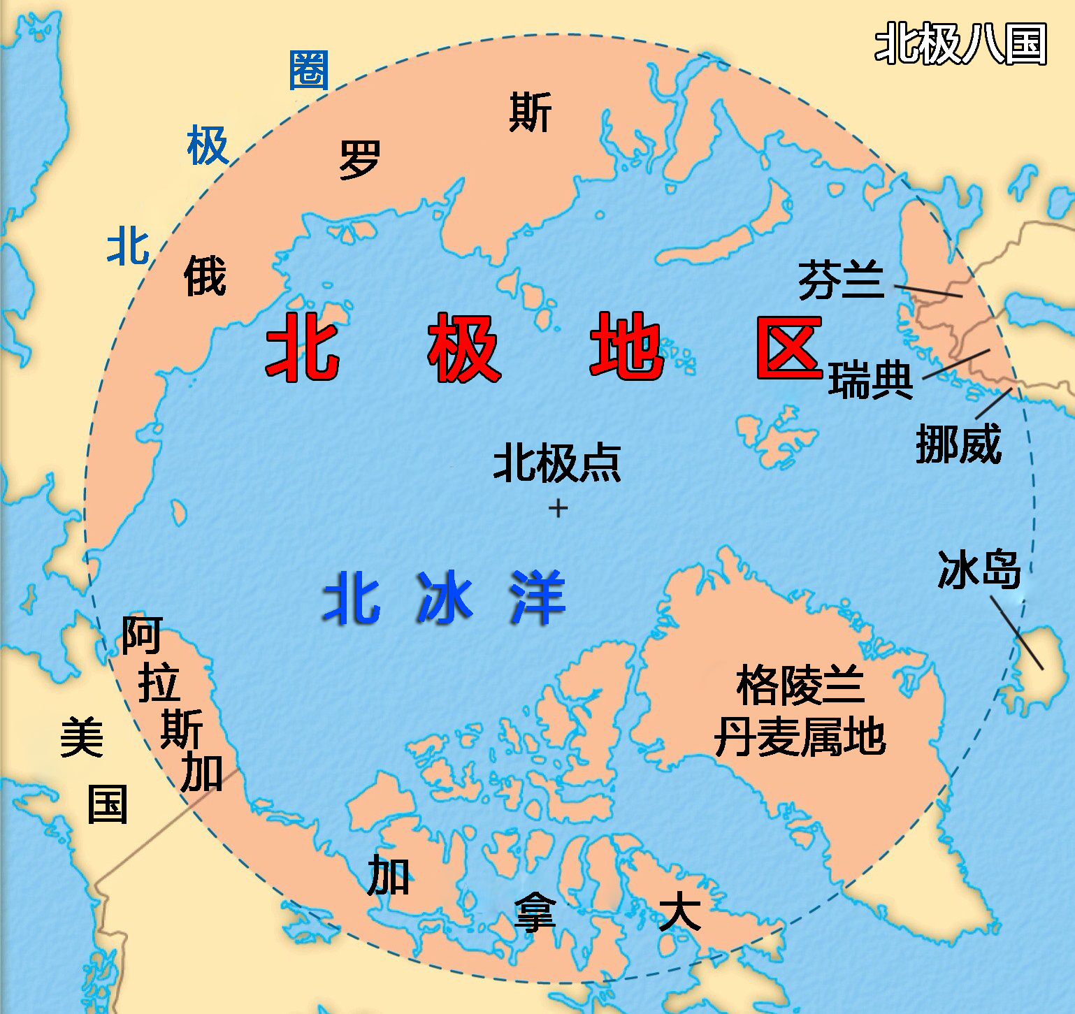 北极圈内总面积约为2100万平方公里,其中陆地面积约800万平方公里.