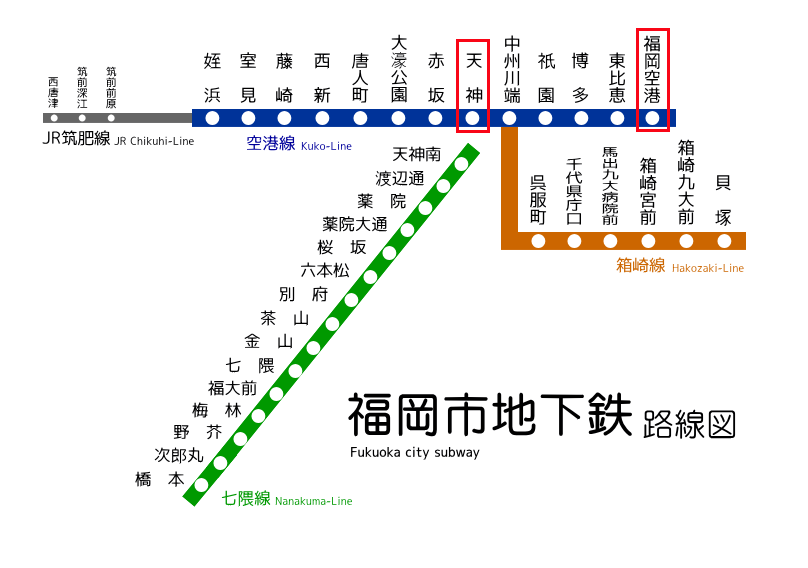 从福冈空港到西铁inn天神 (nishitetsu inn tenjin)怎样坐地铁最方便
